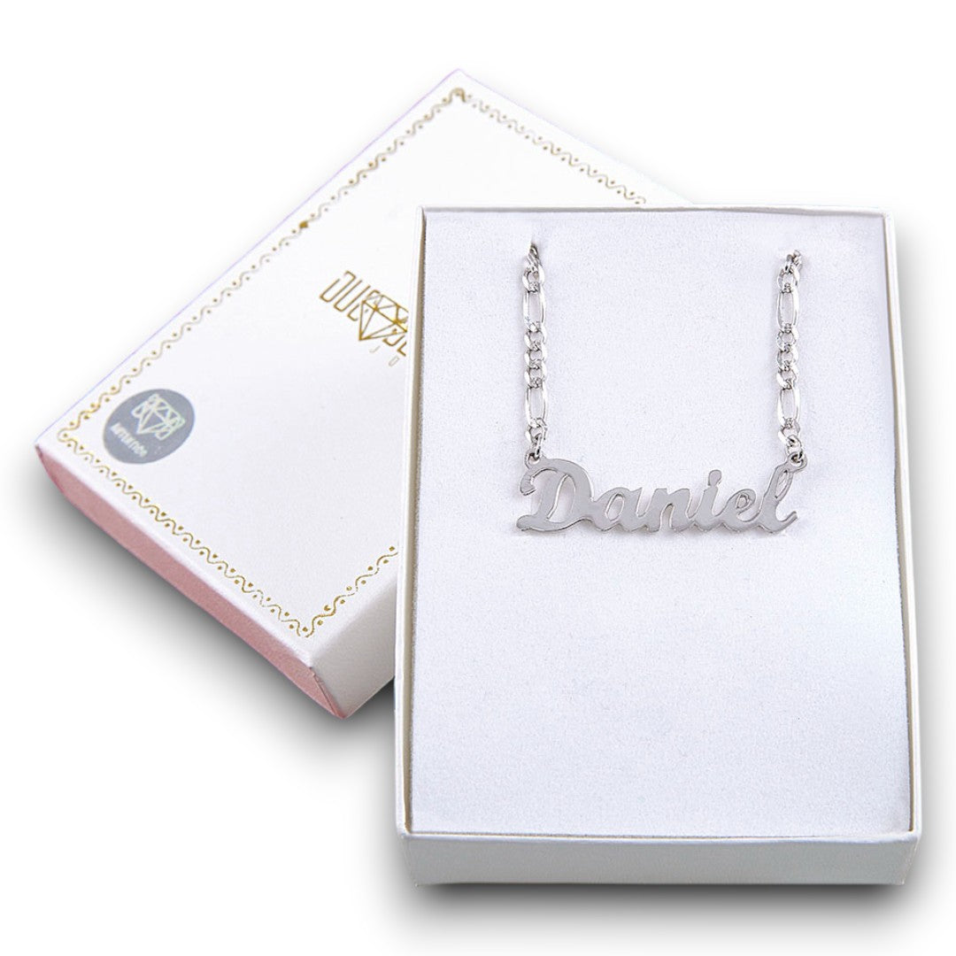 Unisex | Collares Con Dije De Nombre Personalizado Para Caballero Y Dama, De Plata Ley .925, Con Baño De Oro Blanco, DUO DELUXE JOYAS