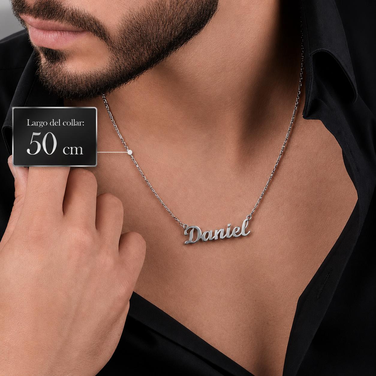 Unisex | Collares Con Dije De Nombre Personalizado Para Caballero Y Dama, De Plata Ley .925, Con Baño De Oro Blanco, DUO DELUXE JOYAS