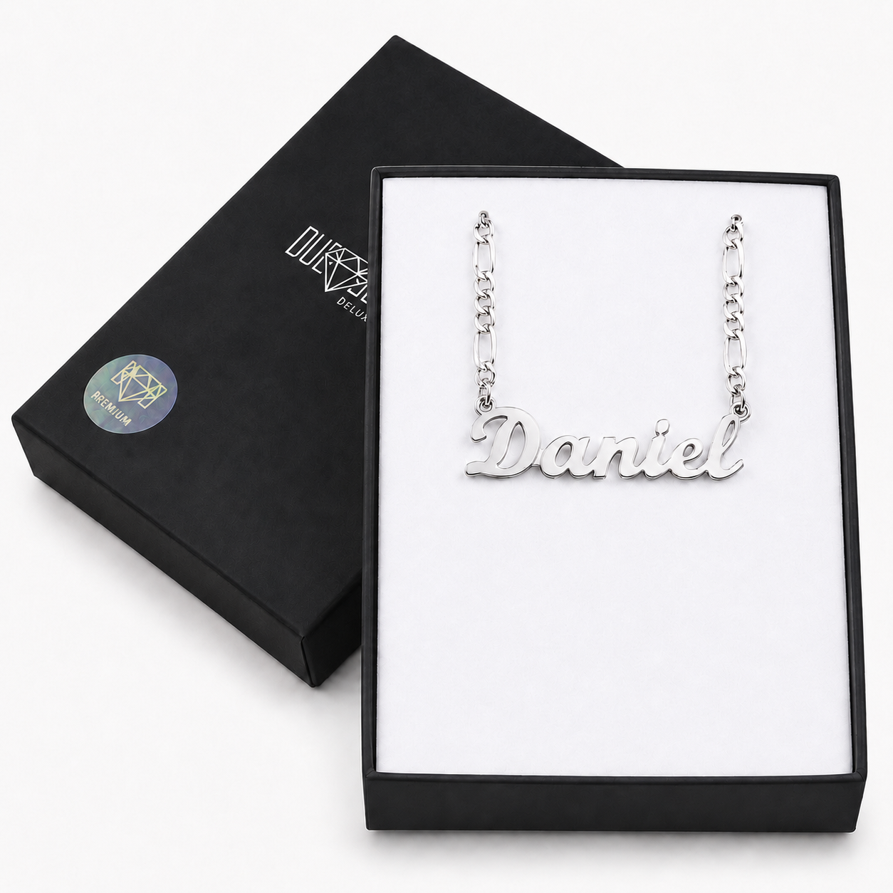 Unisex | Collares Con Dije De Nombre Personalizado Para Caballero Y Dama, De Plata Ley .925, Con Baño De Oro Blanco, DUO DELUXE JOYAS