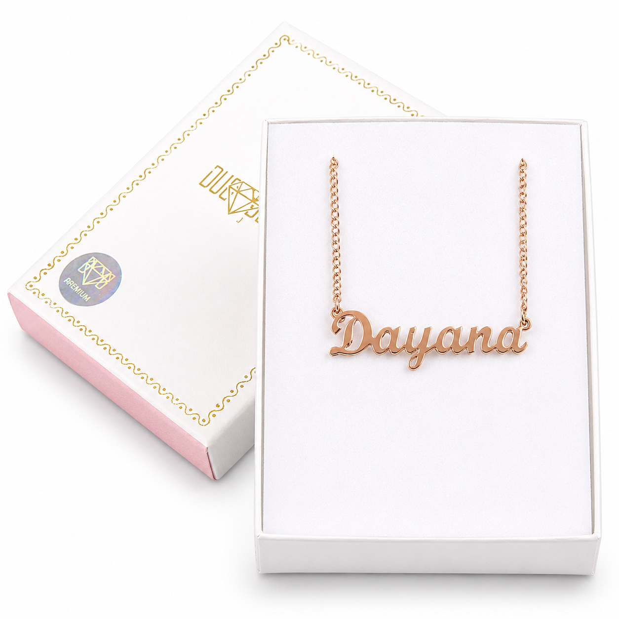 Mujer | Collares Con Dije De Nombre Personalizado Para Dama, De Plata Ley .925, Con Baño De Oro Rosa, DUO DELUXE JOYAS