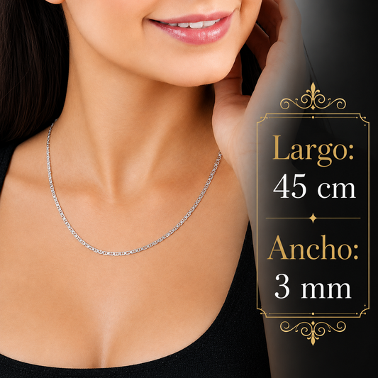 Mujer | Cadena Tejido Imperial Elegante - 3 mm x 45 cm, Collar Gargantilla Para Mujer, De Plata Autentica Ley .925, DUO DELUXE JOYAS