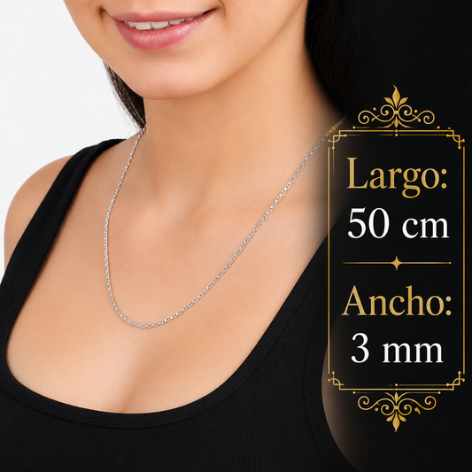 Unisex | Cadena Tejido Imperial Elegante - 3 mm x 50 cm, Collar Para Hombre Y Mujer, De Plata Autentica Ley .925, DUO DELUXE JOYAS