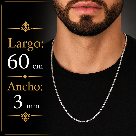Unisex | Cadena Tejido Imperial Elegante - 3 mm x 60 cm, Collar Para Hombre Y Mujer, De Plata Autentica Ley .925, DUO DELUXE JOYAS