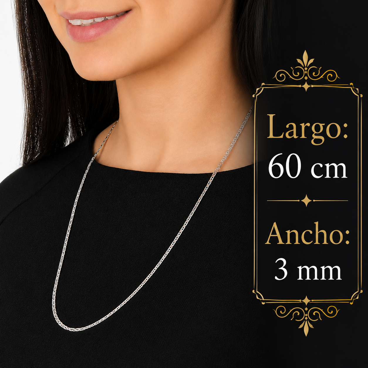 Unisex | Cadena Tejido Imperial Elegante - 3 mm x 60 cm, Collar Para Hombre Y Mujer, De Plata Autentica Ley .925, DUO DELUXE JOYAS