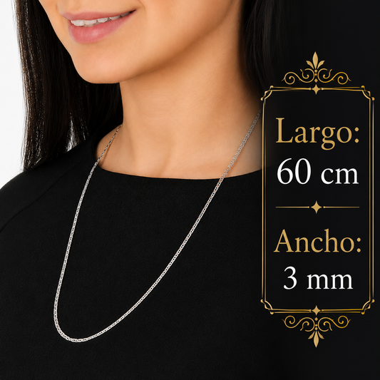 Unisex | Cadena Tejido Imperial Elegante - 3 mm x 60 cm, Collar Para Hombre Y Mujer, De Plata Autentica Ley .925, DUO DELUXE JOYAS