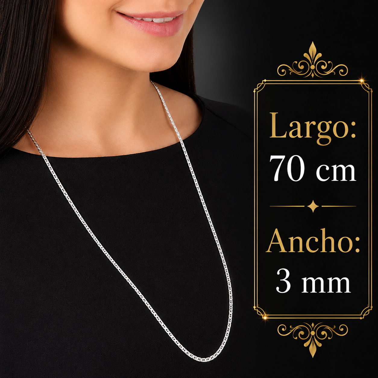 Unisex | Cadena Tejido Imperial Elegante - 3 mm x 70 cm, Collar Para Hombre Y Mujer, De Plata Autentica Ley .925, DUO DELUXE JOYAS