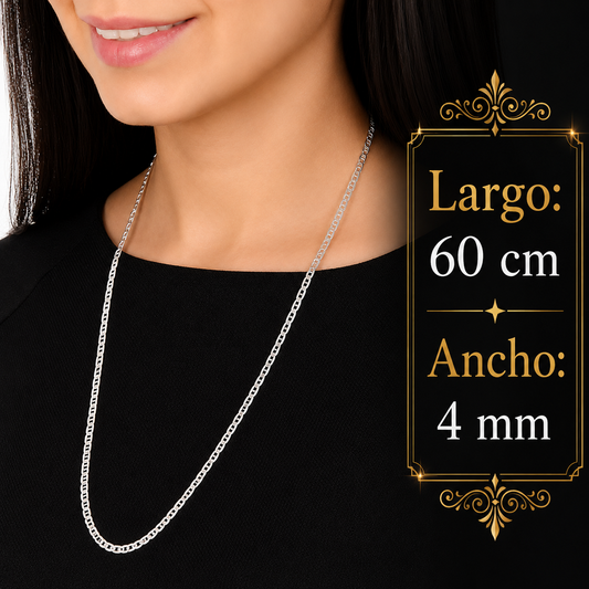Unisex | Cadena Tejido Imperial Elegante - 4 mm x 60 cm, Collar Para Hombre Y Mujer, De Plata Autentica Ley .925, DUO DELUXE JOYAS