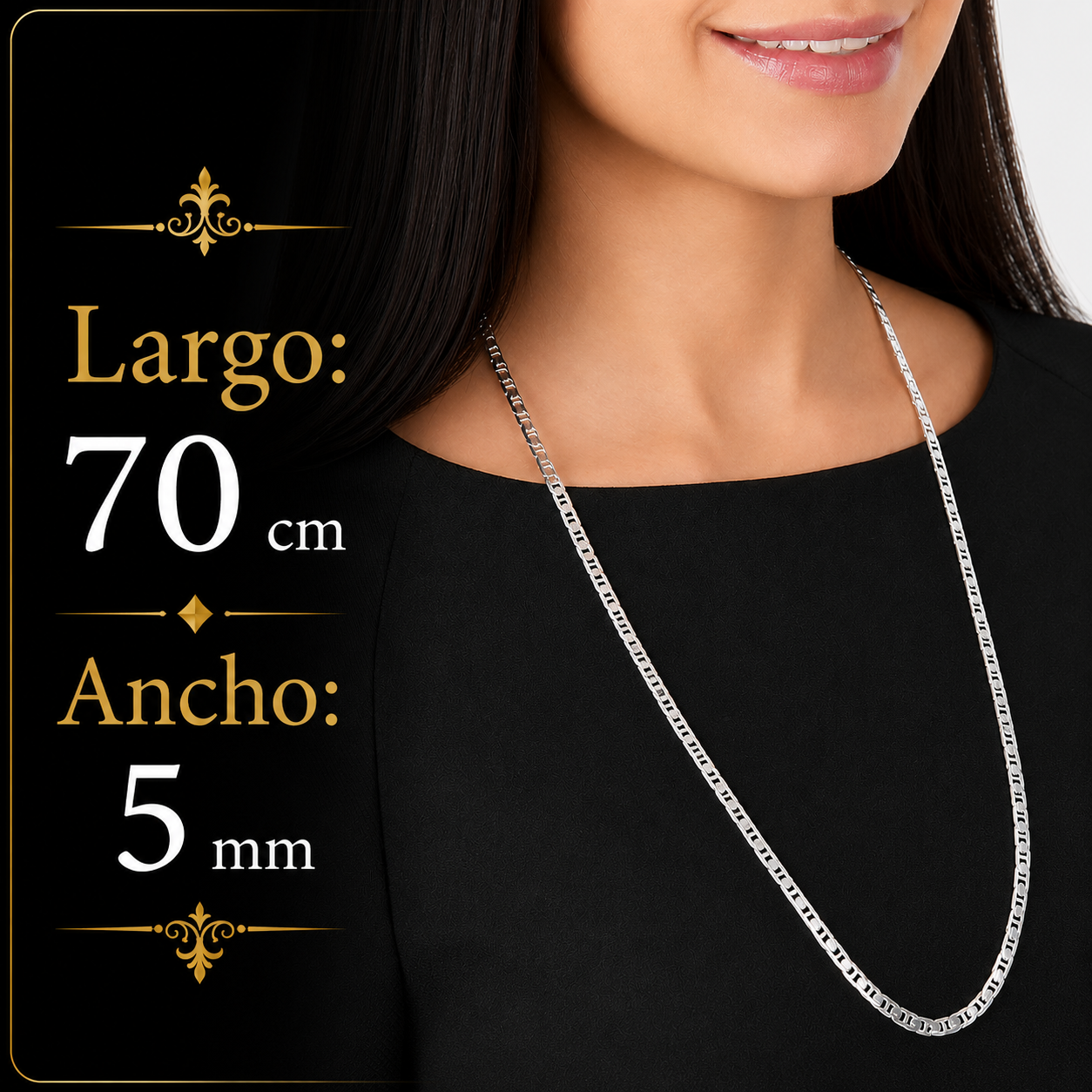 Unisex | Cadena Tejido Imperial Elegante - 5 mm x 70 cm, Collar Para Hombre Y Mujer, De Plata Autentica Ley .925, DUO DELUXE JOYAS