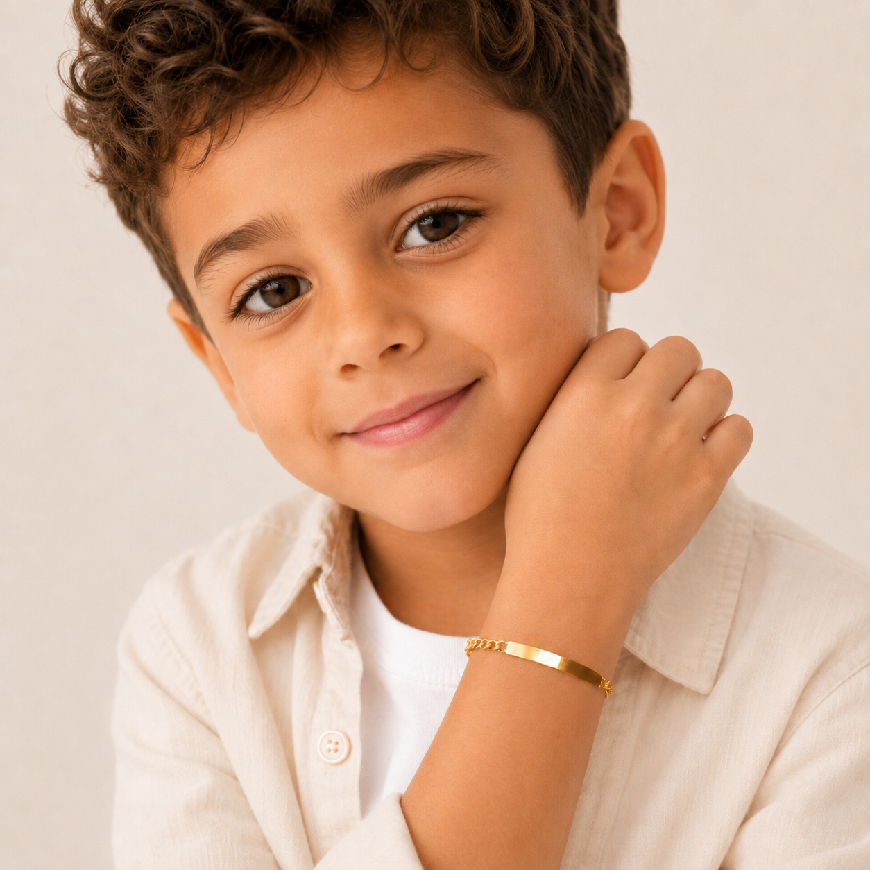 Niño | Pulsera Esclava Tejido Barbada Cubana Lisa 4 mm, Para Niño, De Plata Autentica Ley .925 Con Baño De Oro Italiano 24k, Con Grabado, DUO DELUXE JOYAS