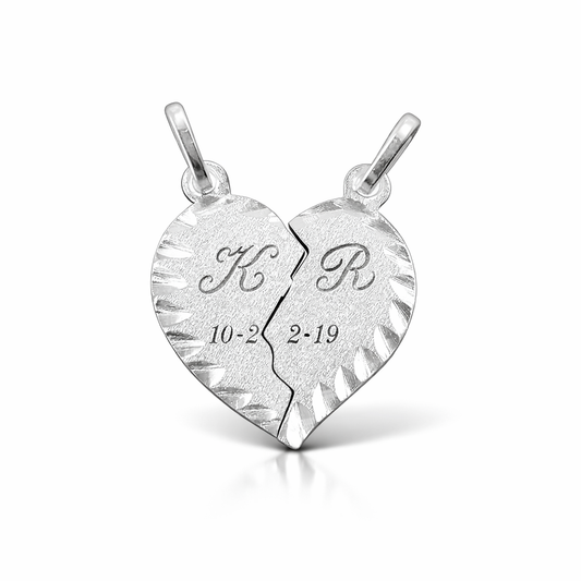 Parejas | Dije De Corazon Duo, Personalizable Con Grabado, Opciòn De Dividirse A La Mitad, Para Parejas, De Plata Autentica Ley.925 DUO DELUXE JOYAS