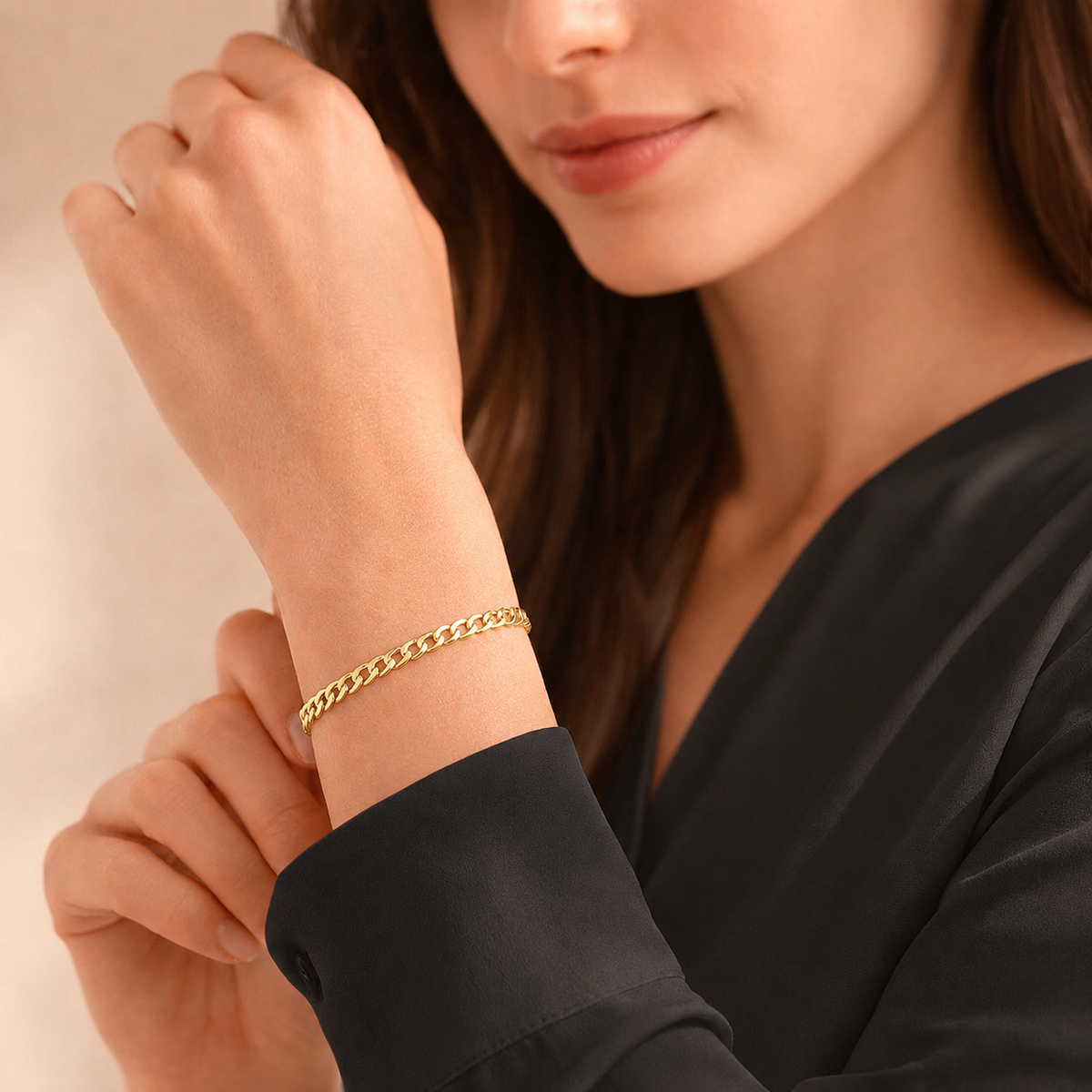 Unisex | Pulso Pulsera Tejido Barbada Cubana Lisa 4 mm, Esclava Para Hombre Y Mujer De Plata Autentica Ley .925 Con Baño De Oro Italiano 24k, DUO DELUXE JOYAS