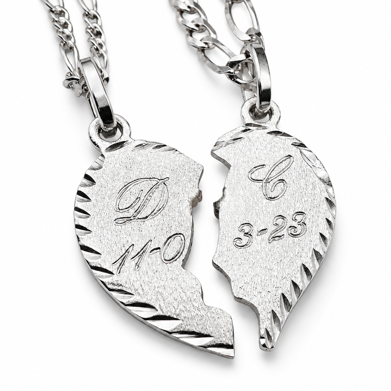 Parejas | Duo Collares Con Dijes De Corazon Personalizados Con Grabado, Para Parejas, De Plata Autentica Ley.925 DUO DELUXE JOYAS