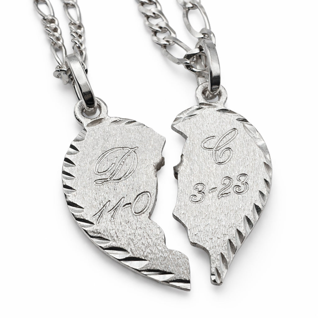 Parejas | Duo Collares Con Dijes De Corazon Personalizados Con Grabado, Para Parejas, De Plata Autentica Ley.925 DUO DELUXE JOYAS