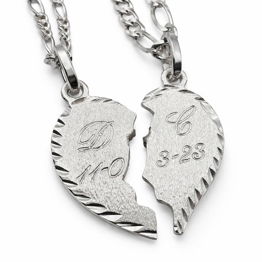 Parejas | Duo Collares Con Dijes De Corazon Personalizados Con Grabado, Para Parejas, De Plata Autentica Ley.925 DUO DELUXE JOYAS