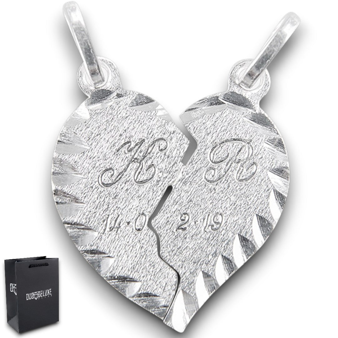 Parejas | Dije De Corazon Duo, Personalizable Con Grabado, Opciòn De Dividirse A La Mitad, Para Parejas, De Plata Autentica Ley.925 DUO DELUXE JOYAS