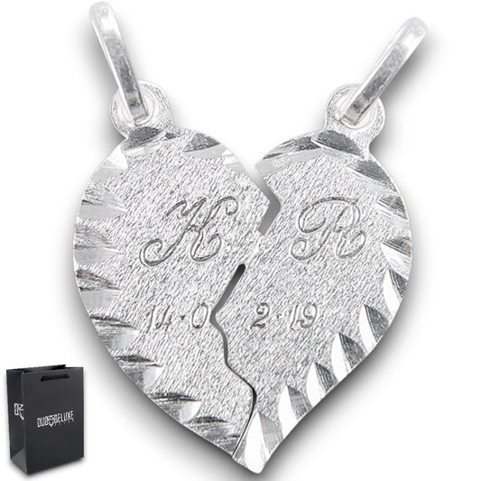 Parejas | Dije De Corazon Duo, Personalizable Con Grabado, Opciòn De Dividirse A La Mitad, Para Parejas, De Plata Autentica Ley.925 DUO DELUXE JOYAS