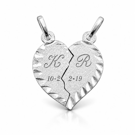 Parejas | Dije De Corazon Duo, Personalizable Con Grabado, Opciòn De Dividirse A La Mitad, Para Parejas, De Plata Autentica Ley.925 DUO DELUXE JOYAS