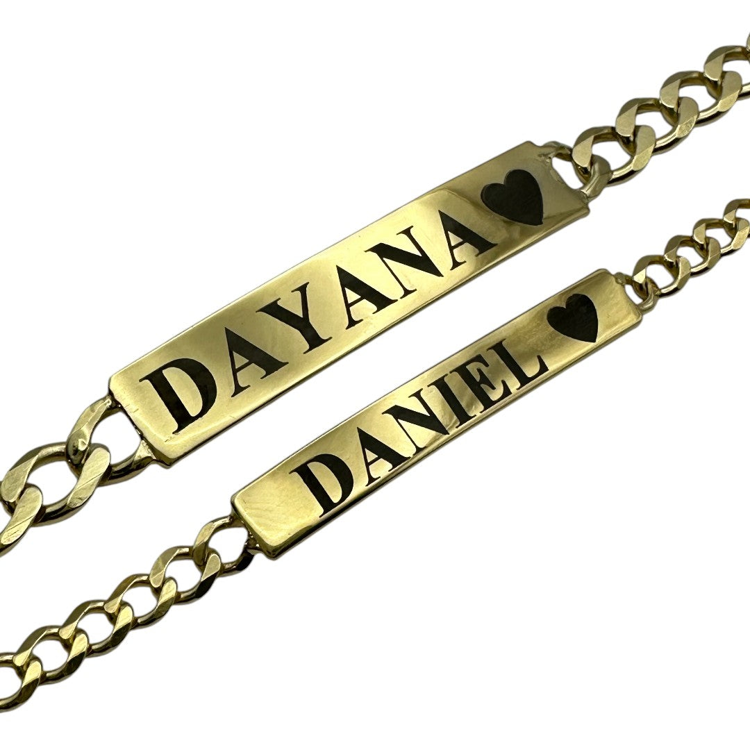 Parejas | Duo De Esclavas Tejido Barbada Cubana Para Parejas, De Plata Autentica Ley .925 Con Baño De Oro Italiano 24k, Con Grabado, DUO DELUXE JOYAS