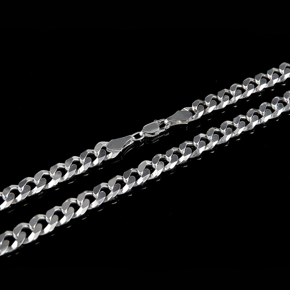 Unisex | Cadena Tejido Barbada Cubana Lisa - 4 mm x 60 cm, Collar Para Hombre Y Mujer, De Plata Autentica Ley .925, DUO DELUXE JOYAS