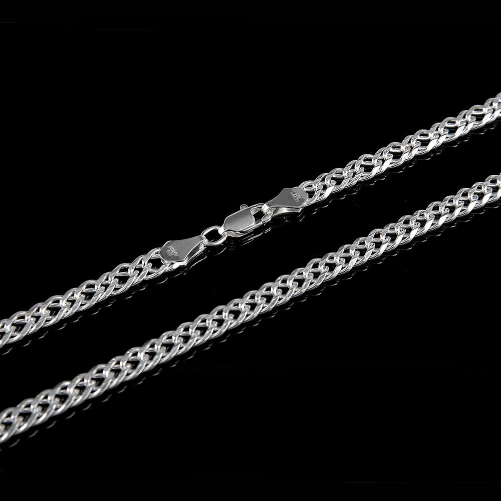 Mujer | Cadena Tejido Cubana Doble Rombo - 4 mm x 45 cm, Collar Gargantilla Para Mujer, De Plata Autentica Ley .925, DUO DELUXE JOYAS
