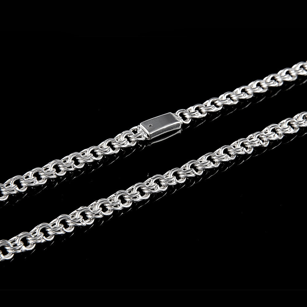 Unisex | Cadena Tejido Chino - 7 mm x 60 cm, Collar Para Hombre Y Mujer, De Plata Autentica Ley .925, DUO DELUXE JOYAS