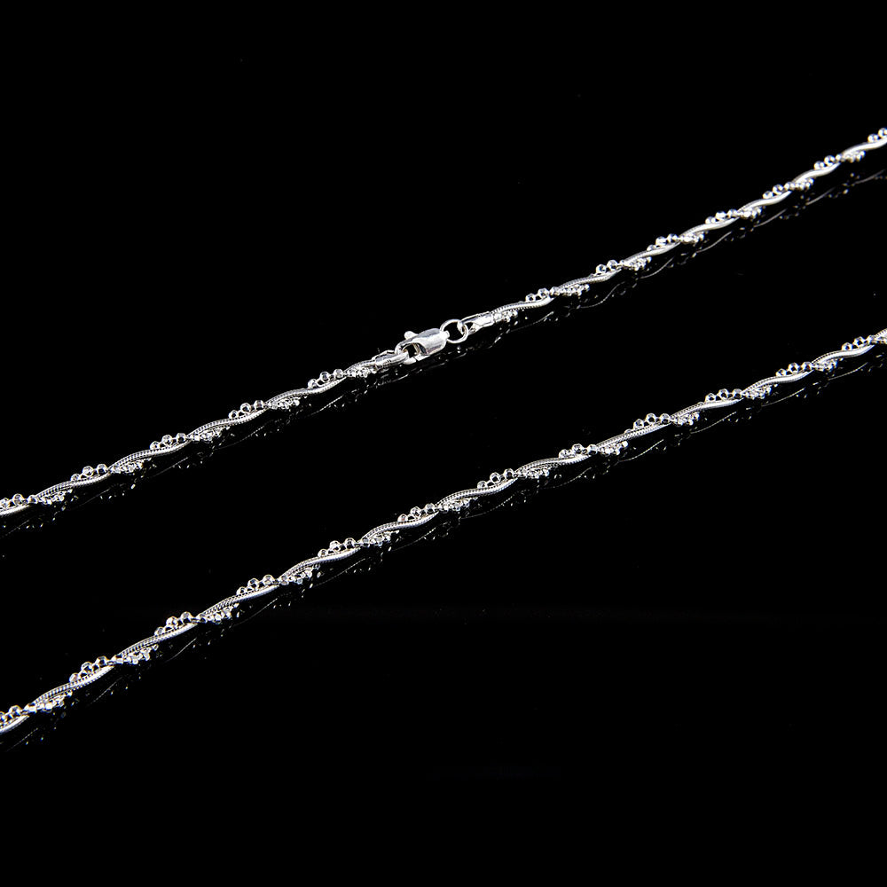 Mujer | Cadena Tejido Cola De Rata Con Bolitas  - 2 mm x 45 cm, Collar Gargantilla Para Mujer, De Plata Autentica Ley .925, DUO DELUXE JOYAS