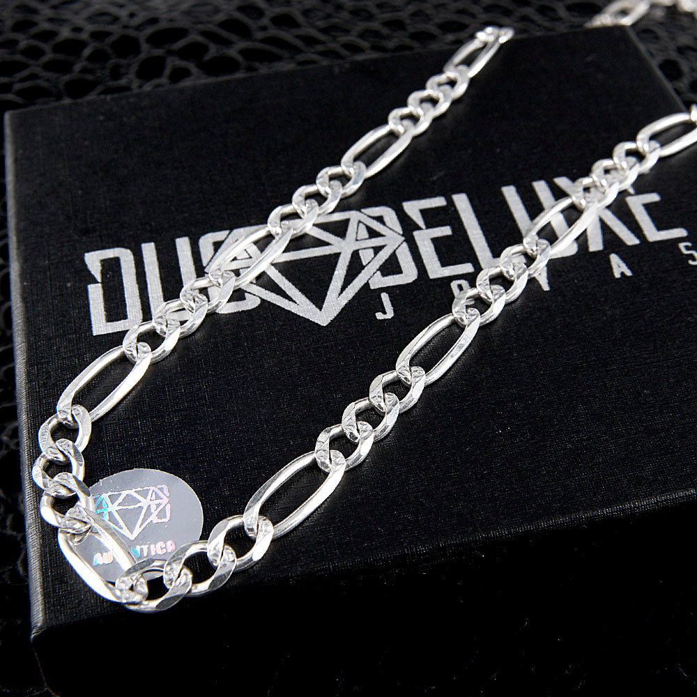 Unisex | Cadena Tejido Figaro 3:1 Diamantada - 3 mm x 60 cm, Collar Para Hombre Y Mujer, De Plata Autentica Ley .925, DUO DELUXE JOYAS