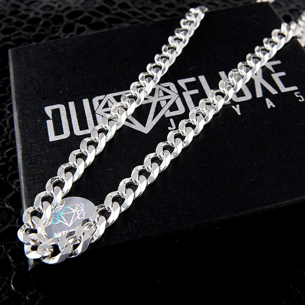 Unisex | Cadena Tejido Barbada Cubana Lisa - 8 mm x 50 cm, Collar Para Hombre Y Mujer, De Plata Autentica Ley .925, DUO DELUXE JOYAS