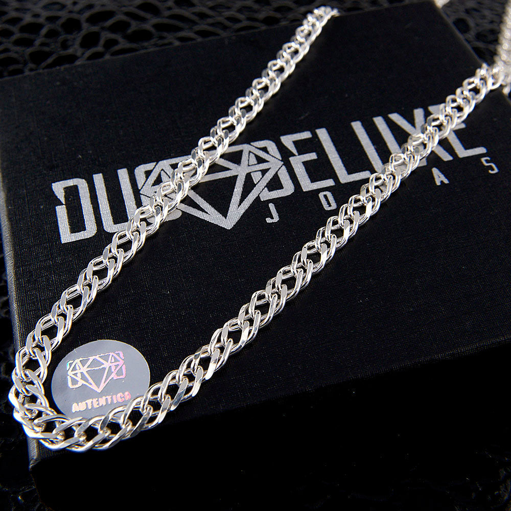 Unisex | Cadena Tejido Cubana Doble Rombo - 5 mm x 70 cm, Collar Para Hombre Y Mujer, De Plata Autentica Ley .925, DUO DELUXE JOYAS
