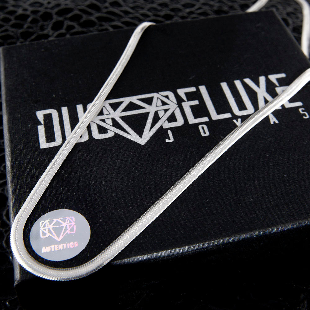 Unisex | Cadena Tejido Panza De Vibora Serpiente - 3 mm x 50 cm, Collar Para Hombre Y Mujer, De Plata Autentica Ley .925, DUO DELUXE JOYAS