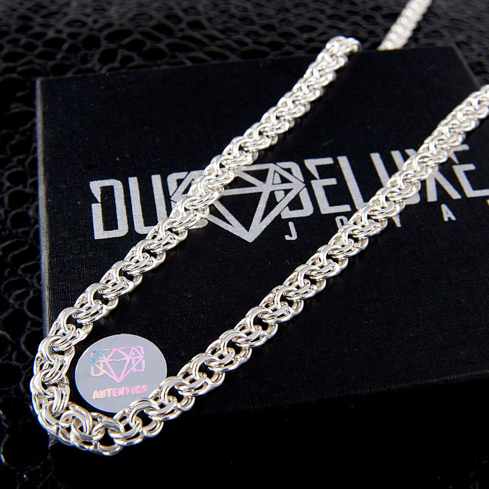 Unisex | Cadena Tejido Chino - 7 mm x 60 cm, Collar Para Hombre Y Mujer, De Plata Autentica Ley .925, DUO DELUXE JOYAS