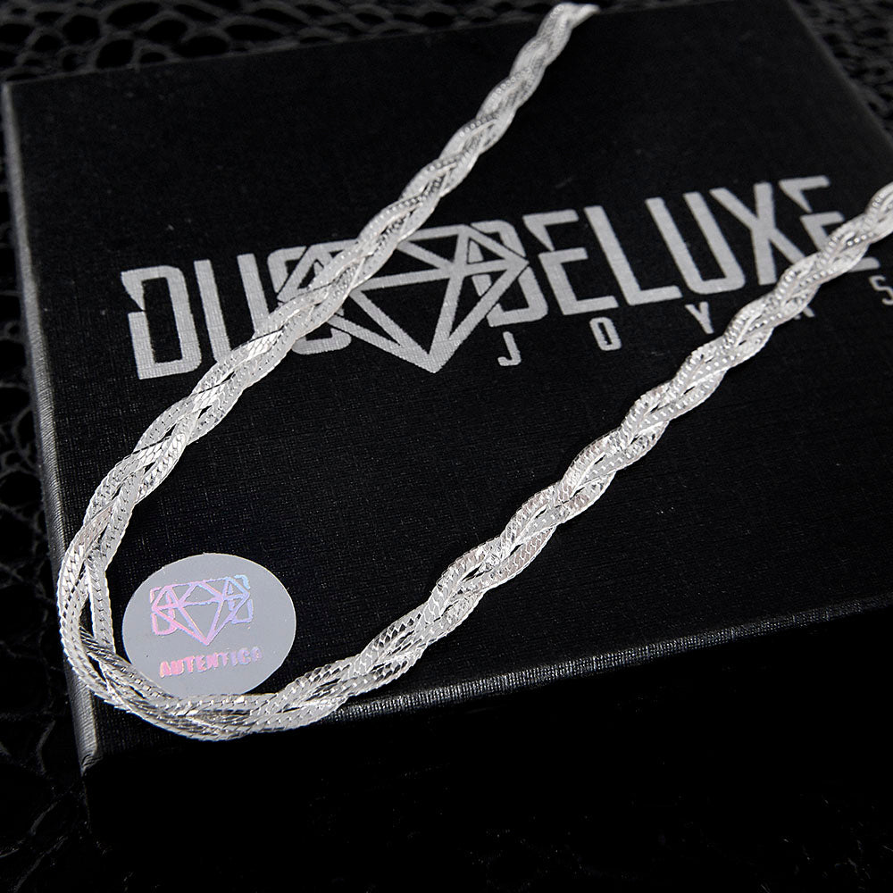 Mujer | Cadena Tejido Trenzada Triple - 5 mm x 40 cm, Collar Gargantilla Para Mujer, De Plata Autentica Ley .925, DUO DELUXE JOYAS