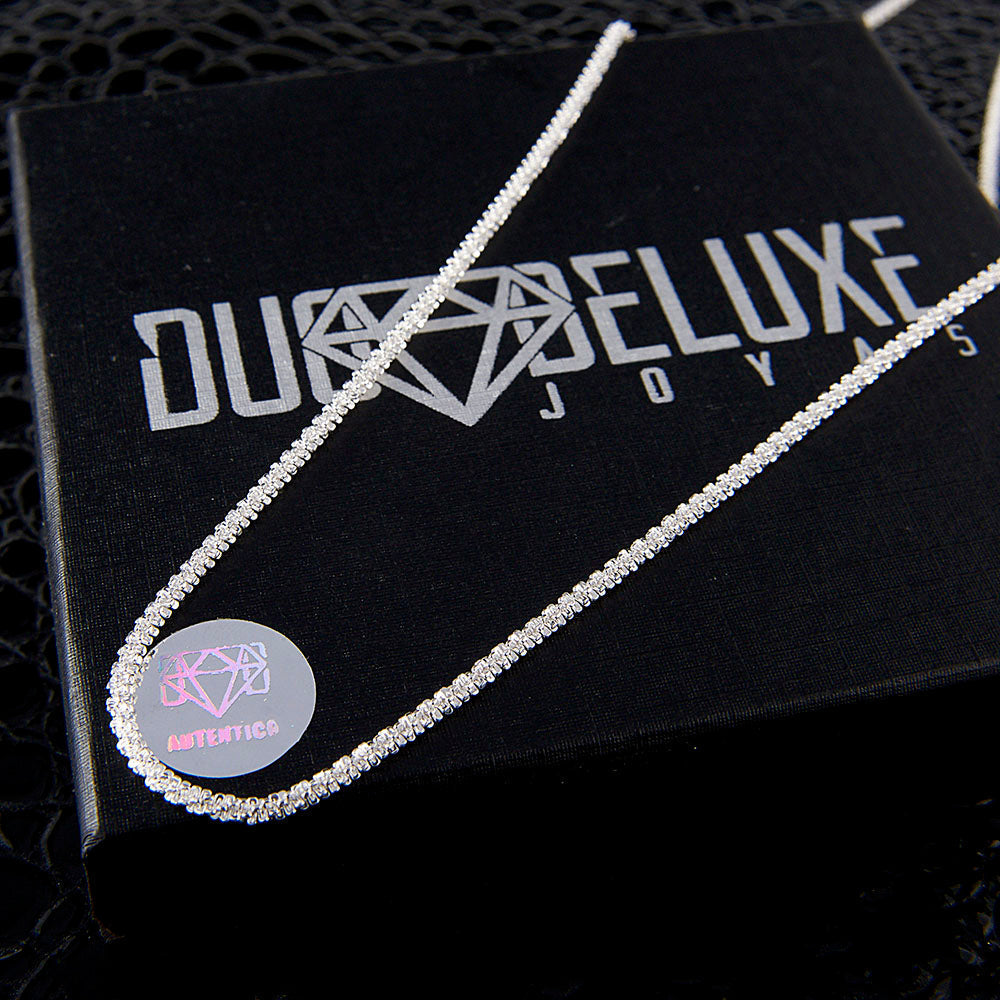 Unisex | Cadena Tejido Espuma - 2 mm x 50 cm, Collar Para Hombre Y Mujer, De Plata Autentica Ley .925, DUO DELUXE JOYAS