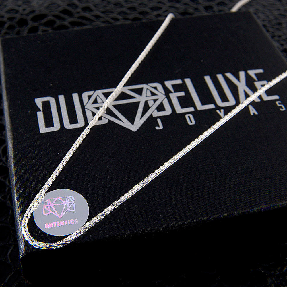 Mujer | Cadena Tejido Espiga - 2 mm x 45 cm, Collar Gargantilla Para Mujer, De Plata Autentica Ley .925, DUO DELUXE JOYAS