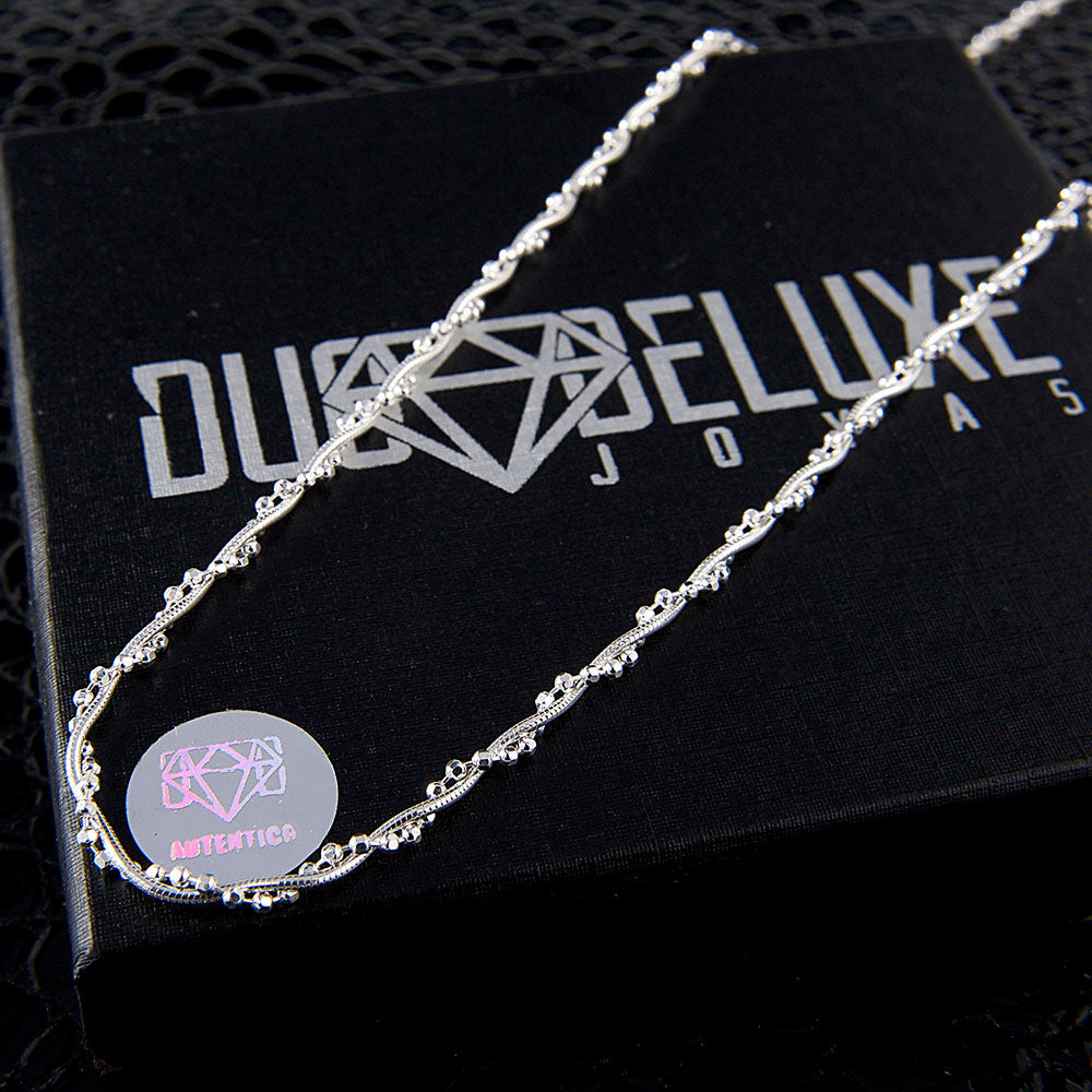 Mujer | Cadena Tejido Cola De Rata Con Bolitas  - 2 mm x 40 cm, Collar Gargantilla Para Mujer, De Plata Autentica Ley .925, DUO DELUXE JOYAS