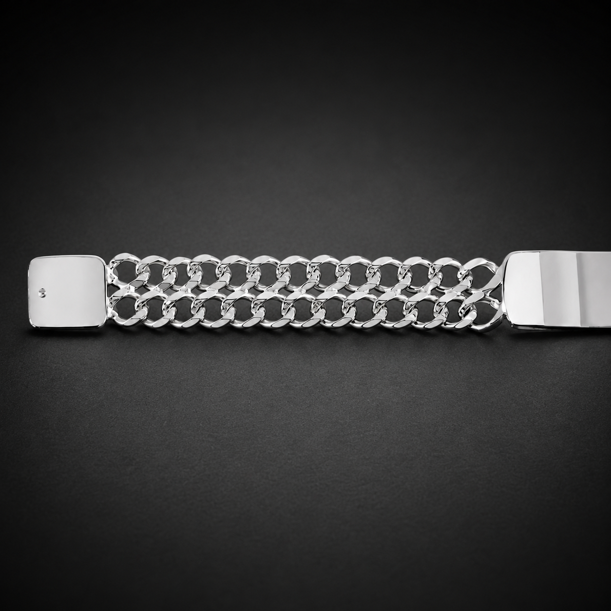 Unisex | Esclava Tejido Barbada Cubana Diamantada Doble Eslabón 13 mm, Pulsera Para Hombre Y Mujer, De Plata Autentica Ley .925, Con Grabado, DUO DELUXE JOYAS
