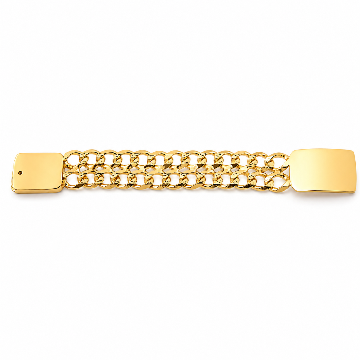 Unisex | Esclava Tejido Barbada Cubana Diamantada Doble Eslabon 13 mm, Pulsera Para Hombre Y Mujer, De Plata Autentica Ley .925 Con Baño De Oro Italiano 24k, Con Grabado, DUO DELUXE JOYAS