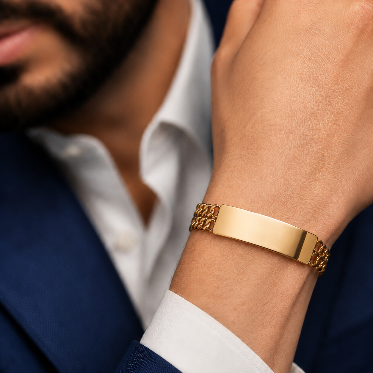 Unisex | Esclava Tejido Barbada Cubana Diamantada Doble Eslabon 13 mm, Pulsera Para Hombre Y Mujer, De Plata Autentica Ley .925 Con Baño De Oro Italiano 24k, Con Grabado, DUO DELUXE JOYAS