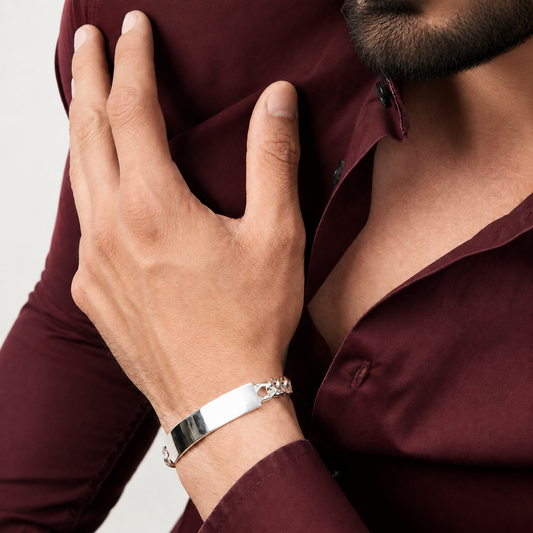 Unisex | Esclava Tejido Barbada Cubana Diamantada HM 8 mm, Pulsera Para Hombre Y Mujer, De Plata Autentica Ley .925, Con Grabado, DUO DELUXE JOYAS