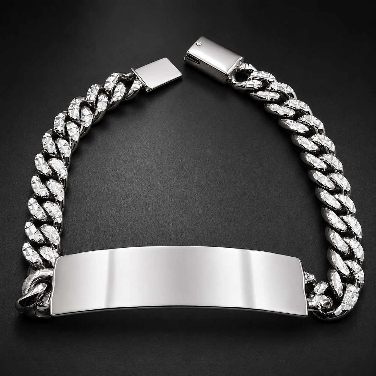 Unisex | Esclava Tejido Barbada Cubana Diamantada HM 8 mm, Pulsera Para Hombre Y Mujer, De Plata Autentica Ley .925, Con Grabado, DUO DELUXE JOYAS