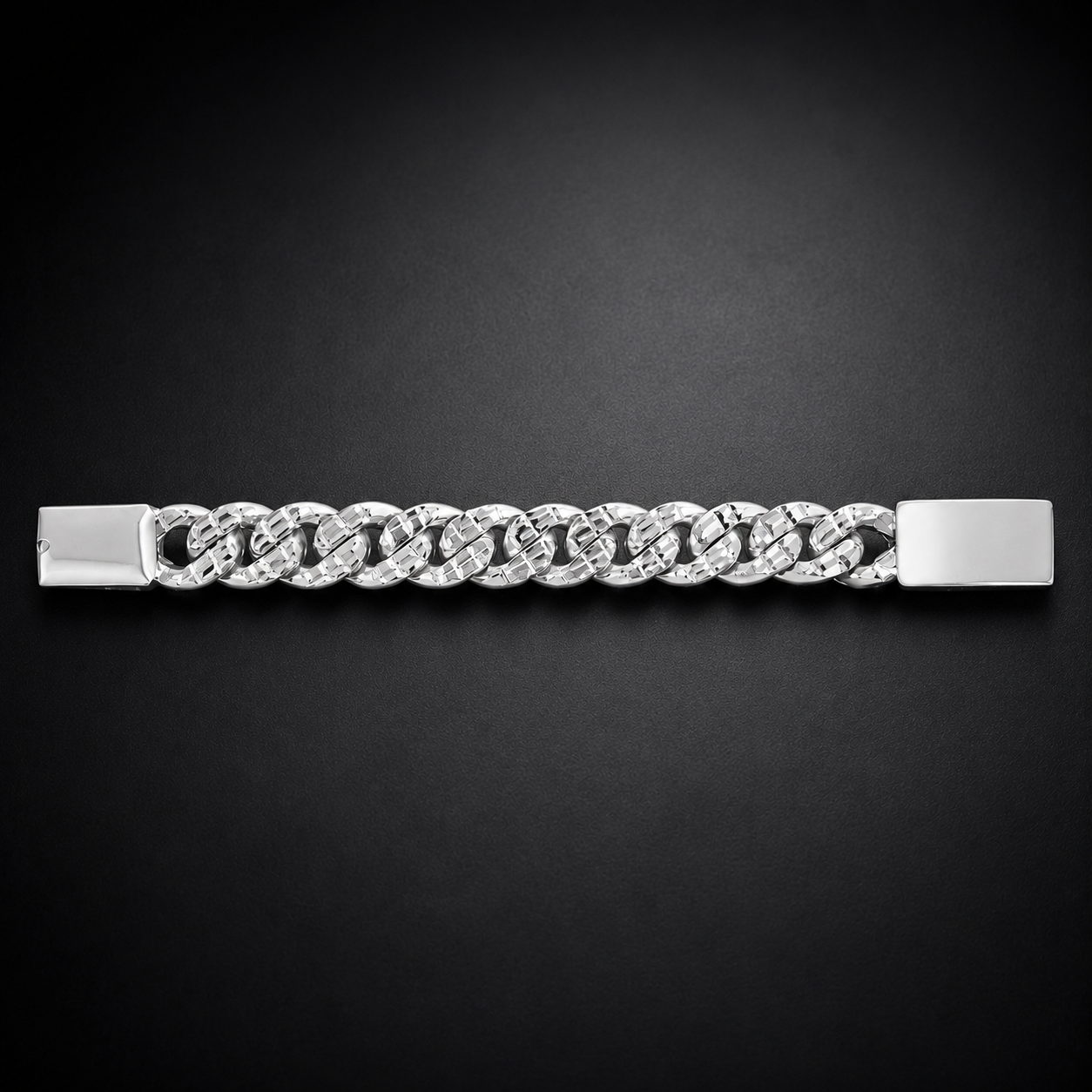 Unisex | Esclava Tejido Barbada Cubana Diamantada HM 8 mm, Pulsera Para Hombre Y Mujer, De Plata Autentica Ley .925, Con Grabado, DUO DELUXE JOYAS