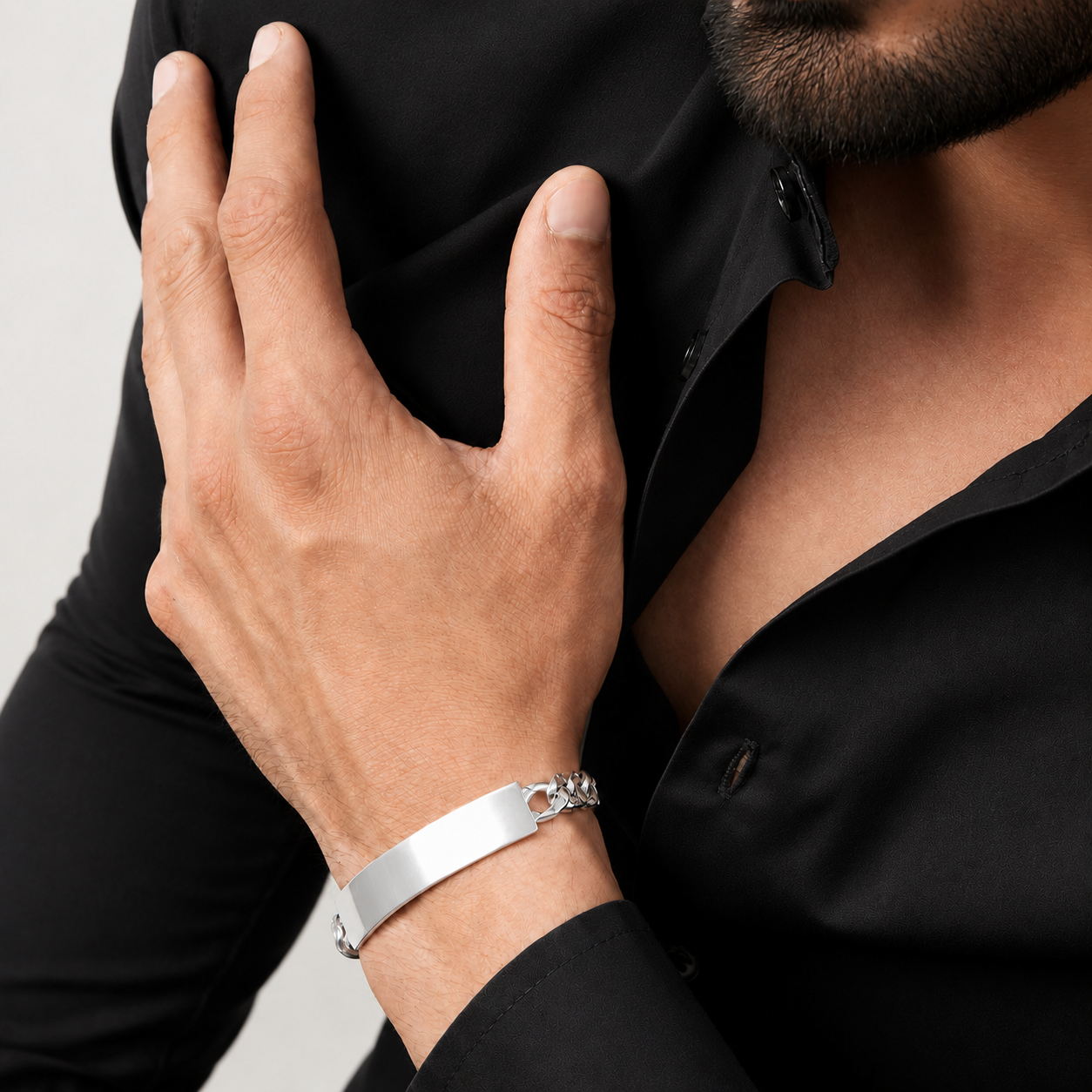 Unisex | Esclava Tejido Barbada Cubana Diamantada HM 8 mm, Pulsera Para Hombre Y Mujer, De Plata Autentica Ley .925, Con Grabado, DUO DELUXE JOYAS