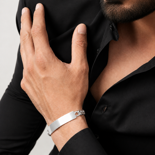 Unisex | Esclava Tejido Barbada Cubana Diamantada HM 8 mm, Pulsera Para Hombre Y Mujer, De Plata Autentica Ley .925, Con Grabado, DUO DELUXE JOYAS