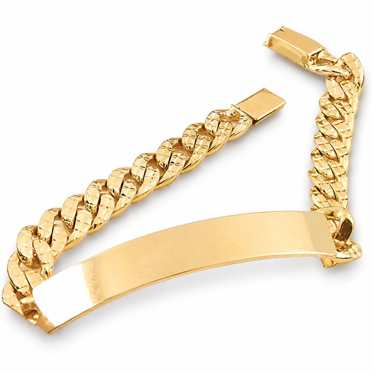 Unisex | Esclava Tejido Barbada Cubana Diamantada HM 8 mm, Pulsera Para Hombre Y Mujer, De Plata Autentica Ley .925 Con Baño De Oro Italiano 24k, Con Grabado, DUO DELUXE JOYAS