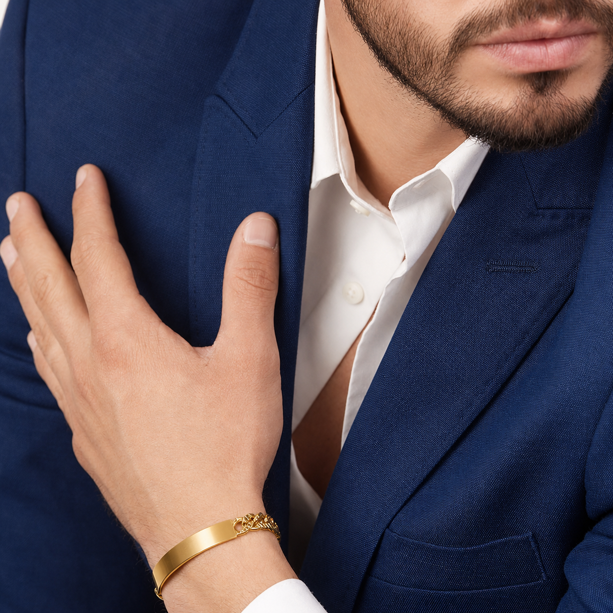 Unisex | Esclava Tejido Barbada Cubana Diamantada HM 8 mm, Pulsera Para Hombre Y Mujer, De Plata Autentica Ley .925 Con Baño De Oro Italiano 24k, Con Grabado, DUO DELUXE JOYAS