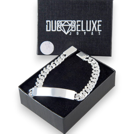 Unisex | Esclava Tejido Barbada Cubana Lisa HM 7 mm, Pulsera Para Hombre Y Mujer, De Plata Autentica Ley .925, Con Grabado, DUO DELUXE JOYAS