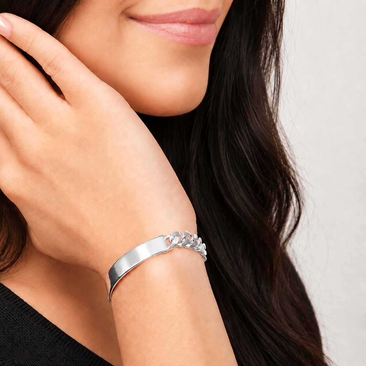 Unisex | Esclava Tejido Barbada Cubana Lisa HM 7 mm, Pulsera Para Hombre Y Mujer, De Plata Autentica Ley .925, Con Grabado, DUO DELUXE JOYAS