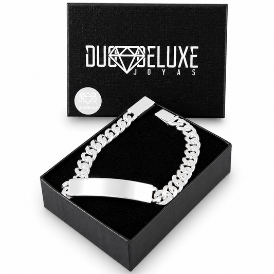 Unisex | Esclava Tejido Barbada Cubana Lisa HM 7 mm, Pulsera Para Hombre Y Mujer, De Plata Autentica Ley .925, Con Grabado, DUO DELUXE JOYAS