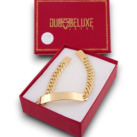 Unisex | Esclava Tejido Barbada Cubana HM Lisa 7 mm, Pulsera Para Hombre Y Mujer, De Plata Autentica Ley .925 Con Baño De Oro Italiano 24k, Con Grabado, DUO DELUXE JOYAS