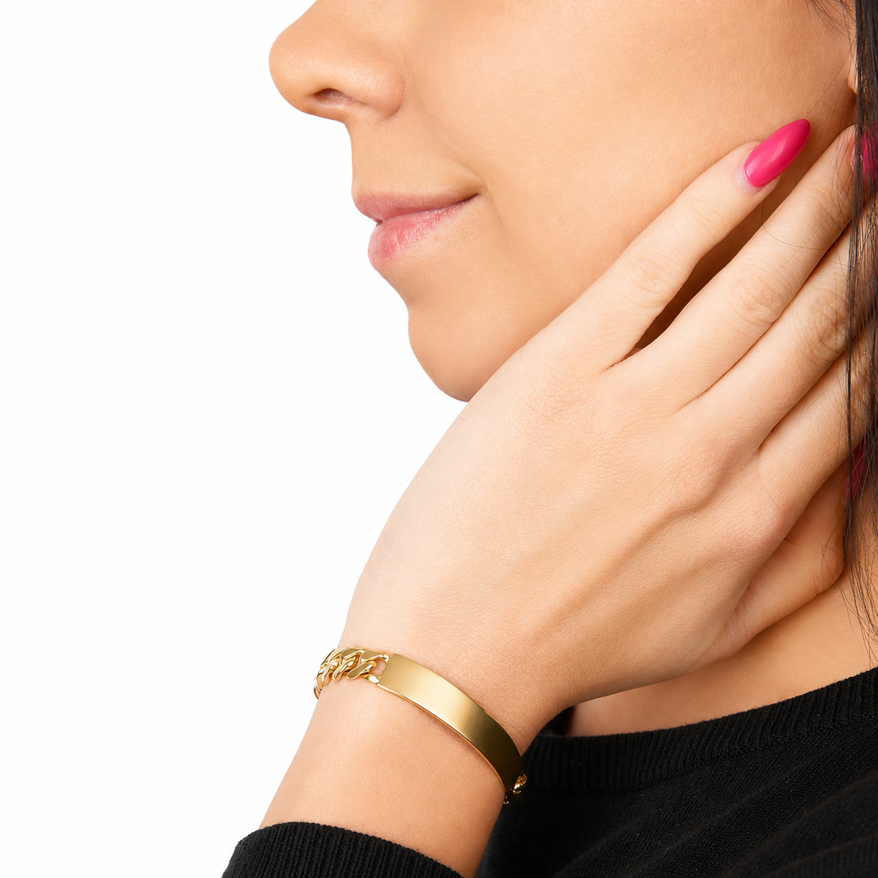 Unisex | Esclava Tejido Barbada Cubana HM Lisa 7 mm, Pulsera Para Hombre Y Mujer, De Plata Autentica Ley .925 Con Baño De Oro Italiano 24k, Con Grabado, DUO DELUXE JOYAS